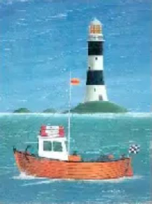 Driftwood Postcard - Boat and Lighthouse